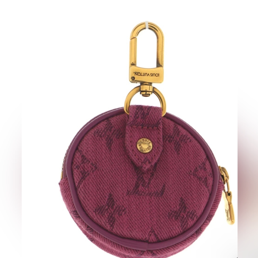 LOUIS VUITTON Coin Case MONOGRAM Denim Round Pouch Purple Rare. Dust bag & box